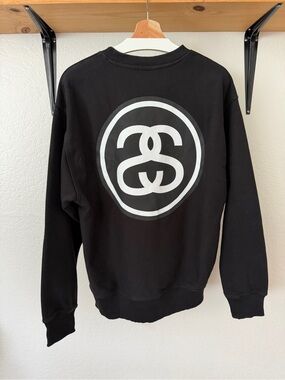Stussy Black Crewneck with White Logo Outline